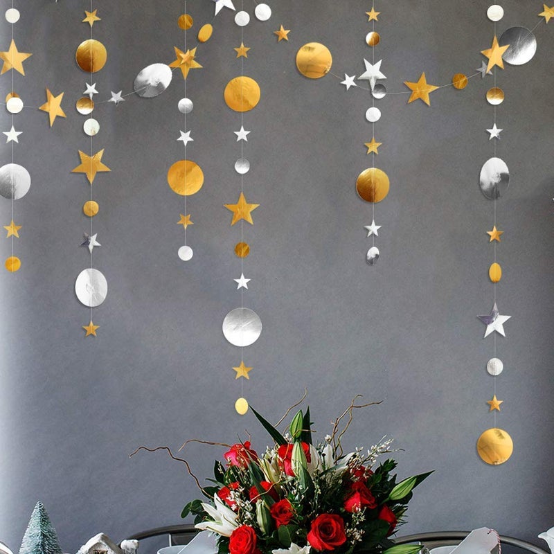 Decor365 Silver Gold Star Garland Decorations Twinkle Little Star Birthday Baby Shower Graduation Party Decor Christmas New Year Eve Banner Moon Stars Starry Night Ramadan Celestial Theme Backdrop - Image 1